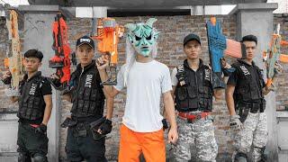 GUGU Nerf War : Squad CID Dragon Nerf Guns Fight Crime Group In Jail SKMAN Mask