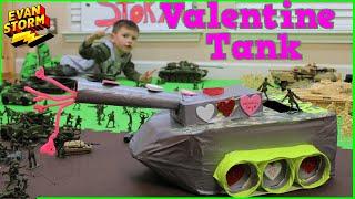 DIY Valentine's Day Tank Box with Plastic Army Men Pretend Play Battle and Real Tank at the Park