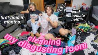 cleaning my DISGUSTING room | send help. (ft my bf)