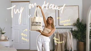 neutral basics you NEED for your wardrobe *cotton on clothing try on haul*