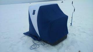 Мобильная палатка на санях для зимней рыбалки.  Mobile tent on a sled for ice fishing