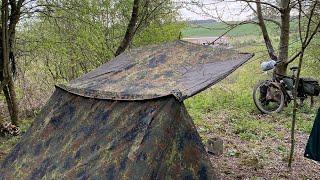 Solo wild camp in German army  flecktarn canvas pup tent