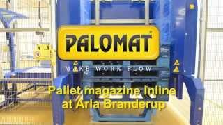 Pallet dispenser/ pallet magazine PALOMAT Inline at Arla Branderup in Denmark