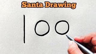 Santa Drawing from number 100 | Christmas Drawing Easy | Number drawing