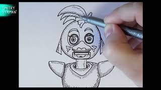 Как нарисовать Глэмрок Чику, ФНАФ 9, How to draw Glamrock Chica, FNAF 9