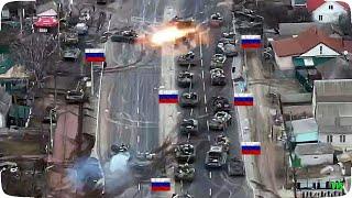 A column of Russian troops came under fire from Ukrainian artillery in Brovary near Kiev!