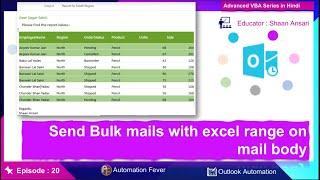 Send Bulk Emails With Excel Range on Mail Body | Advanced VBA in Hindi