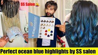 how to achieve Funky blue  highlights //how to blonde highlights// ocean blue highlights #highlights