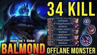 34 Kills + SAVAGE!! Balmond New Offlane Build Insane LifeSteal - Build Top 1 Global Balmond ~ MLBB