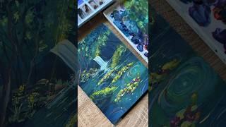 Vibrant waterfall painting ⭐️ #painting #gouache