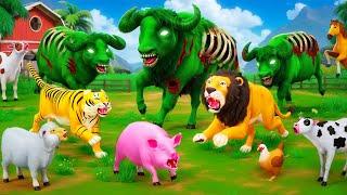 3 Zombie Buffalo's Attack on Farm Animals! Epic Battle Showdown! Animal Revolt Battle Simulator