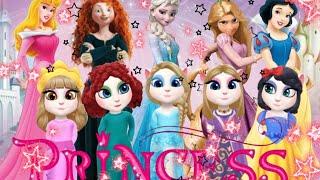 Talking Angela 2 VS Disney PRINCESS| Aurora| Merida| Elsa| Rapunzel| White Snow|