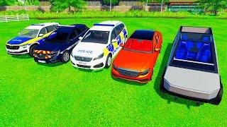 TRANSPORTING COLOR POLICE CARS, CYBERTRUCK, MERSEDES INTO GARAGES!