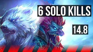 VOLIBEAR vs TRUNDLE (TOP) | 6 solo kills, 12/2/4, Dominating | KR Master | 14.8