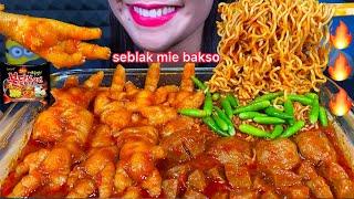 MAKAN SEBLAK MIE BAKSO, CEKER *SPICY MEATBALL NOODLES, CHICKEN FEET ASMR MASSIVE Eating Sounds