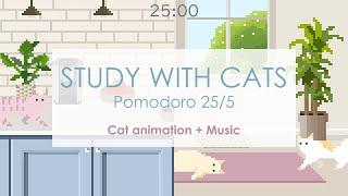 Study with Cats  Morning routine vlog style but cats | Animation x Pomodoro Timer 25/5 