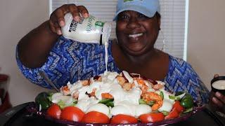 HUGE SHRIMP & SCALLOP SALAD MUKBANG