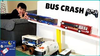 Johny Shows Unboxes New RC City Bus Toy & Crashes With MTA Buses and Cars