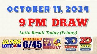 Lotto Result Today 9pm draw October 11, 2024 6/58 6/45 4D Swertres Ez2 PCSO