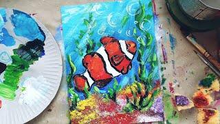 CLOWN FISH | Underwater world | Drawing with paints for children