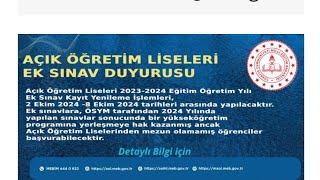 Açık Öğretim Lisesi 2024 Ek Sınav Duyurusu yayınlandı. Kayıtlar ne zaman, kimler girecek?