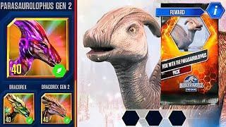 RIDE WITH THE PARASAUROLOPHUS VS PARASAUROLOPHUS GEN 2 & DRACOREX GEN 1 & 2 JURASSIC WORLD THE GAME