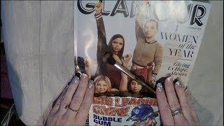 ASMR Glamour Magazine Flip Through with Gum, Whisper, Brush & Tracing