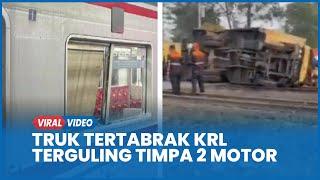 Kecelakaan Truk Tertabrak KRL Terguling Timpa 2 Motor di Tangerang