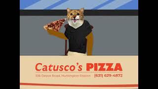 Mylo the Cat Eats Catusco's Pizza in Huntington, NY