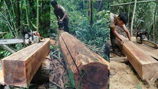 The skill of the chainsaw operator make blocks Using Stihlchainsaw ms382