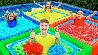 ¡Únete a Roma y sus amigos en el desafío con globos de agua de cuatro colores!