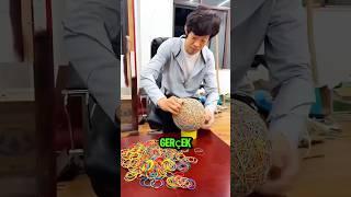 Bu öğrenci renkli lastiklerden bir futbol topu yaptı ️