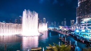 New Year in Dubai. Fireworks, Fountains, Burj Khalifa, Ferrari 0-200 km/h in the center of Dubai