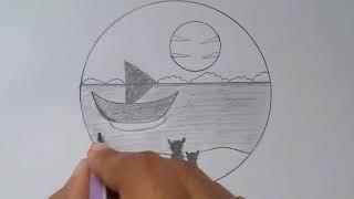 Easy night scenery drawing with pencil