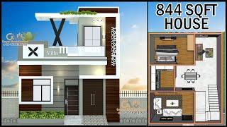 844 SqFt House Design, 3 Room House Design, Gopal Architecture