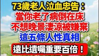 73歲老人泣血忠告：當你老了病倒在床，不想晚景淒涼被嫌棄，這五條人性真相，遠比遺囑重要百倍！【老王講情感】#晚年生活 #人生智慧 #人性 #養老 #家庭關系 #情感故事 #退休 #銀髮族 #老人