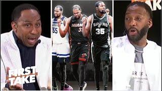 FIRST TAKE | Stephen A., & McGrady & Gilbert break Kevin Durant BLOCKBUSTER Trade: Wolves or Heat?