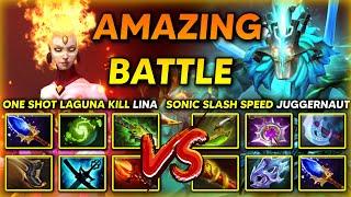 AMAZING BATTLE BETWEEN ONE SHOT LAGUNA KILL LINA VS. SONIC SLASH SPEED CARRY JUGGERNAUT 7.37e DOTA 2