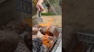 The sound of nature… and sizzling beef.  #camping #japan #yum #hamburg