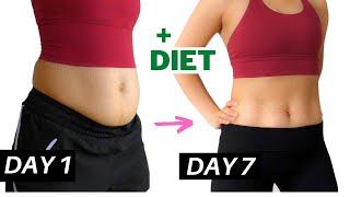 GET FLATTER BELLY IN 7 DAYS! realistic result, diet tips + free workout program, day 7/7