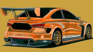 Как нарисовать Ладу Весту | How to draw LADA VESTA COUPE | Car drawing LADA VESTA | Time laps draw