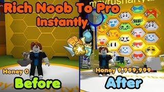 Rich Noob VS Bee Swarm Simulator! Noob To Pro Instantly! Make Millions Honey