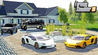 BUILDING A BILLIONAIRE'S HOUSE FROM SCRATCH! (LAMBO & LIFTED FORD) | FARMING SIMULATOR 2019