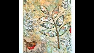 Mixed Media Collage - Leaves & Bird