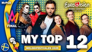  Melodifestivalen 2025 (Final) | My Top 12 | Sweden Eurovision 2025 (Comments & Ratings)