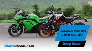 Kawasaki Ninja 300 vs KTM Duke 390 - Drag Race - MotorBeam
