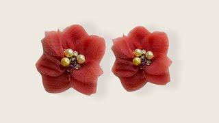 flower from tulle fabric - fabric flower diy