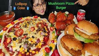 Eating Big Mushroom Pizza, Veg Burger, Veg Lollipop | Big bites | Mukbang | Asmr Eating