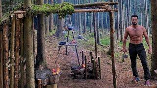 3 days solo bushcraft,building shelter,bushcraft skills,outdoor cooking,asmr