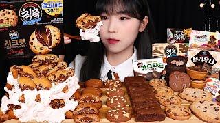 CHOCOLATE DESSERT칙촉 시크릿 케이크 브라우니 디저뜨와 더블초코 카스타드 초코디저트 먹방 CHOCOLATE CHIP CAKE MUKBANG ASMR